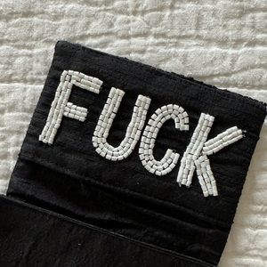 Moyna black beaded F*CK clutch